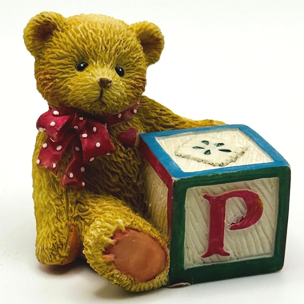 1995 Enesco Cherished Teddies Priscilla Hillman Bear Alphabet Letter P Block Vtg